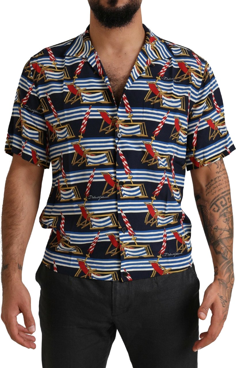 Dolce & Gabbana Multicolor Beach Chair Short Sleeves Shirt Divers
