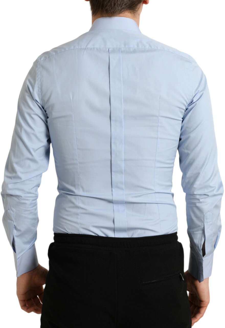 Dolce & Gabbana Sky Blue Cotton Men Formal GOLD Dress Shirt Blauw