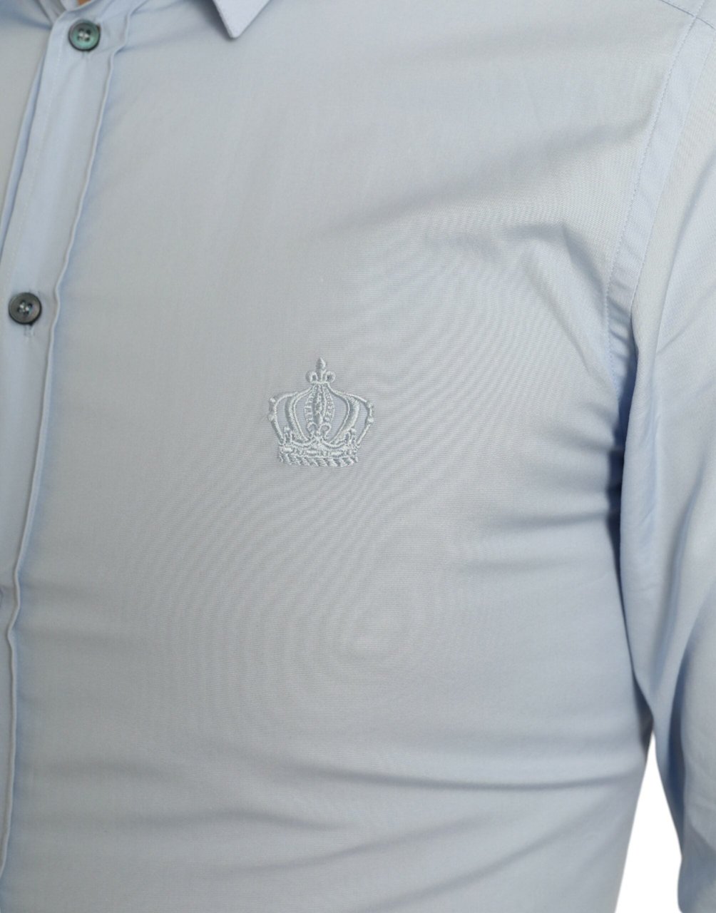 Dolce & Gabbana Sky Blue Cotton Men Formal GOLD Dress Shirt Blauw