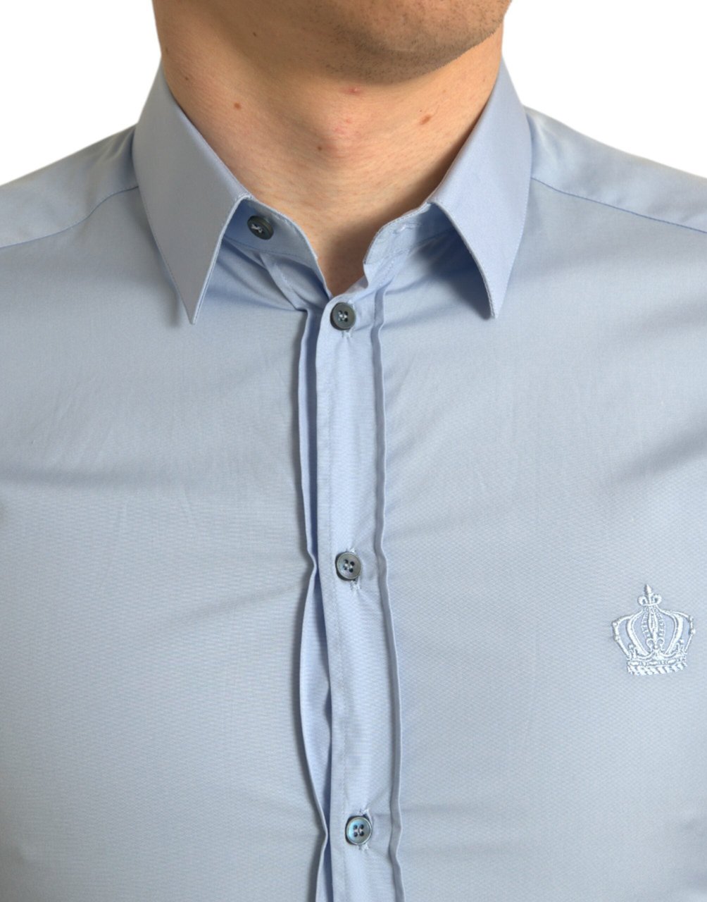Dolce & Gabbana Sky Blue Cotton Men Formal GOLD Dress Shirt Blauw