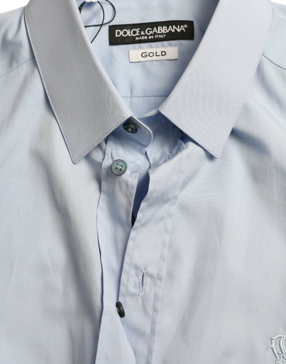 Dolce & Gabbana Sky Blue Cotton Men Formal GOLD Dress Shirt Blauw