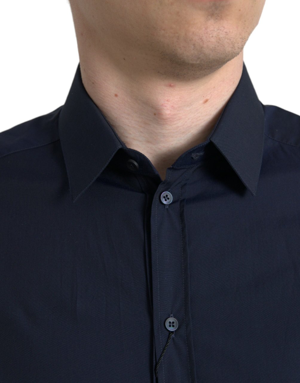 Dolce & Gabbana Navy Blue Slim Fit Formal GOLD Dress Shirt Blauw