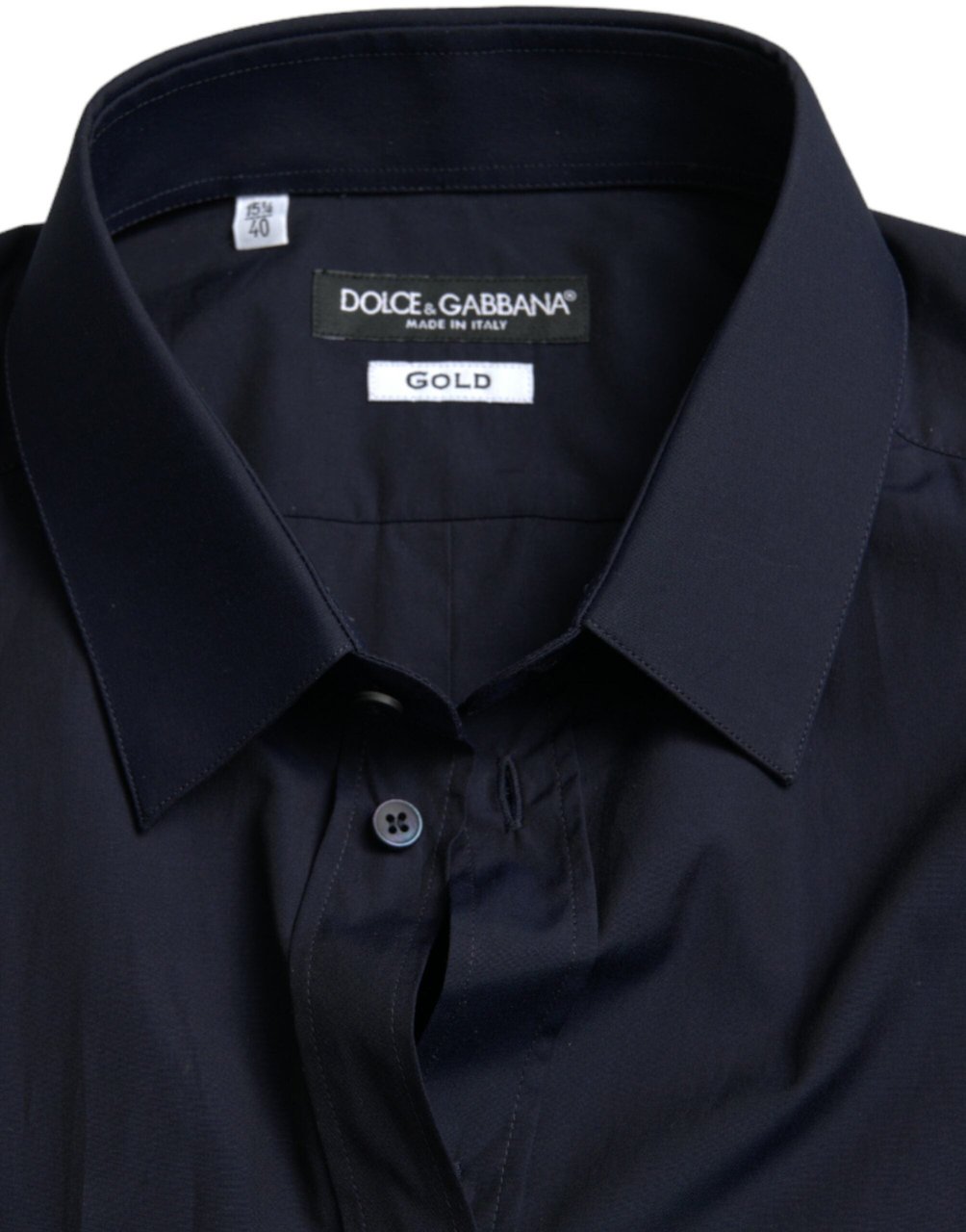 Dolce & Gabbana Navy Blue Slim Fit Formal GOLD Dress Shirt Blauw