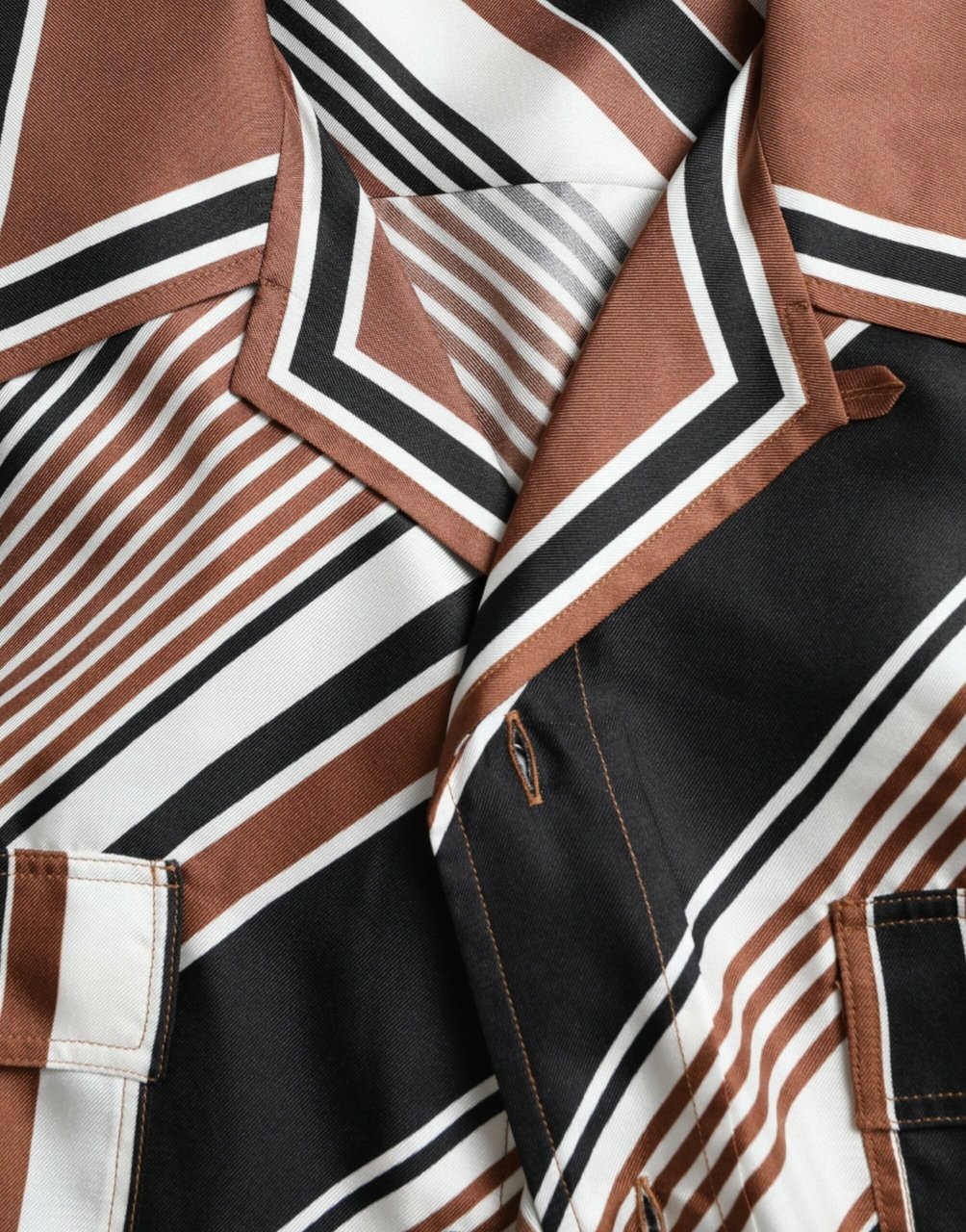 Dolce & Gabbana Brown White Silk Striped Short Sleeve Shirt Divers