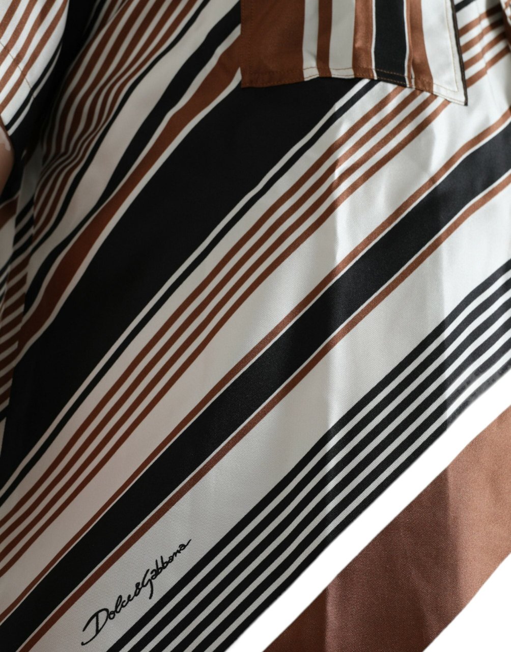 Dolce & Gabbana Brown White Silk Striped Short Sleeve Shirt Divers