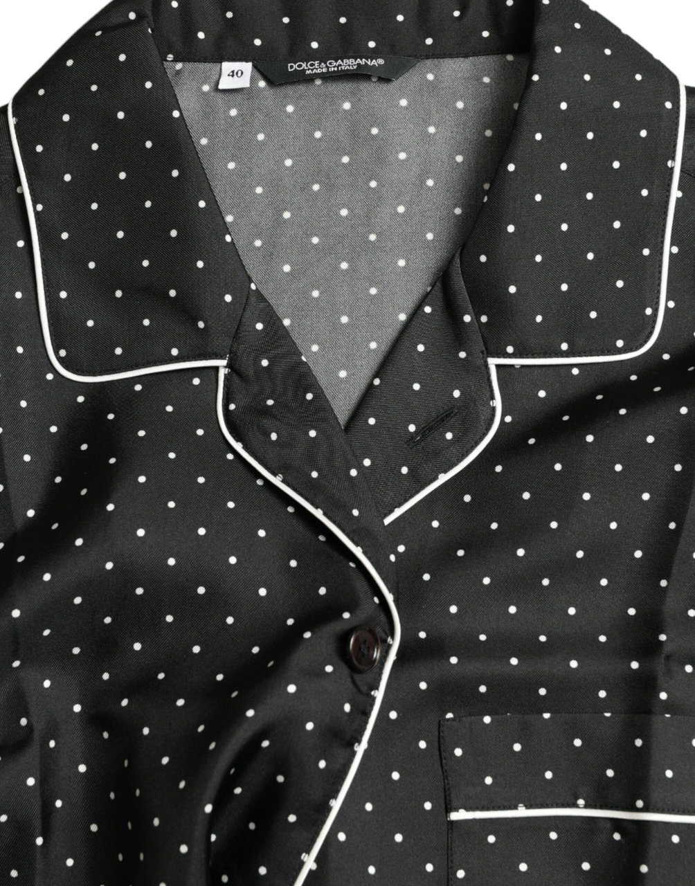 Dolce & Gabbana Black Polka Dot Silk Long Sleeve Shirt Zwart
