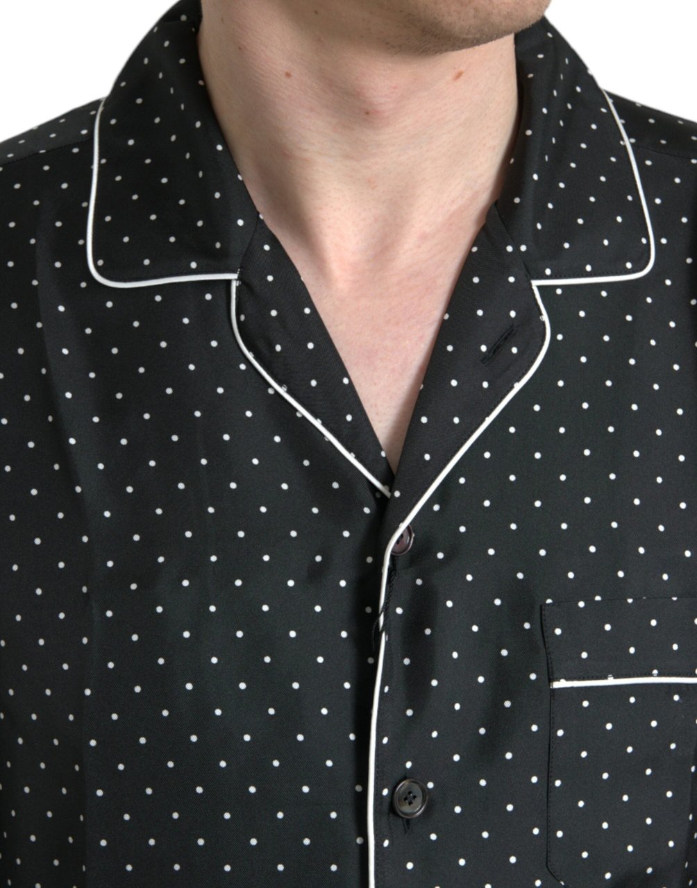 Dolce & Gabbana Black Polka Dot Silk Long Sleeve Shirt Zwart
