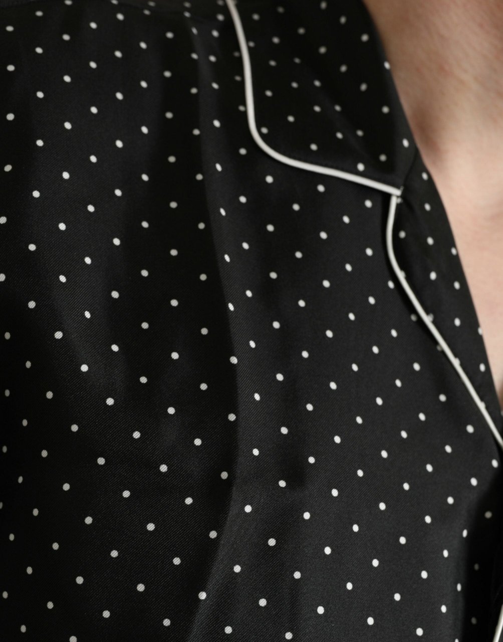 Dolce & Gabbana Black Polka Dot Silk Long Sleeve Shirt Zwart