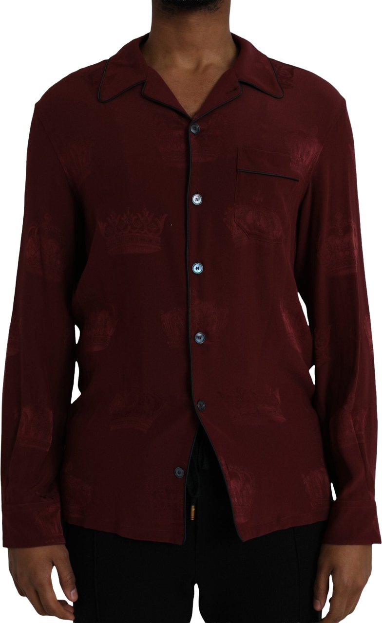 Dolce & Gabbana Maroon Crown Jacquard Silk Long Sleeve Shirt Maroon