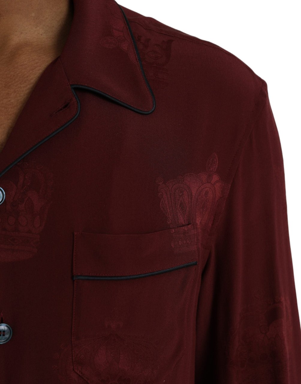 Dolce & Gabbana Maroon Crown Jacquard Silk Long Sleeve Shirt Maroon