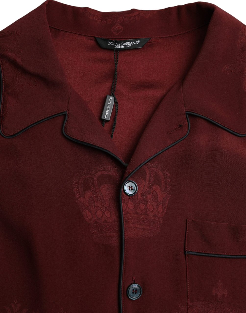 Dolce & Gabbana Maroon Crown Jacquard Silk Long Sleeve Shirt Maroon