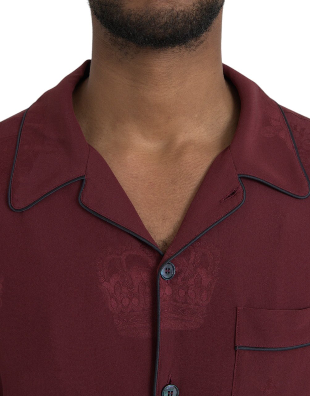 Dolce & Gabbana Maroon Crown Jacquard Silk Long Sleeve Shirt Maroon