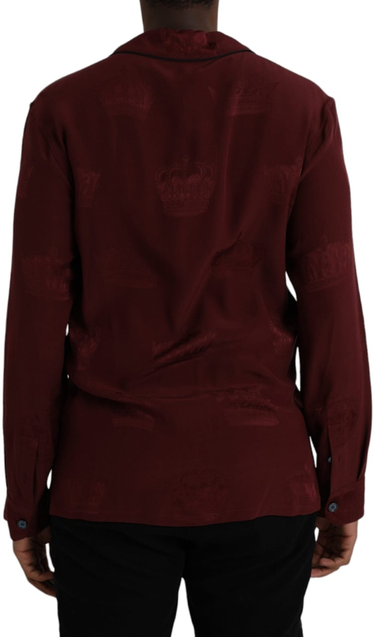 Dolce & Gabbana Maroon Crown Jacquard Silk Long Sleeve Shirt Maroon