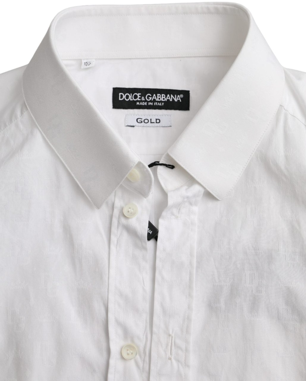 Dolce & Gabbana White Cotton Long Sleeve Dress GOLD Shirt Wit