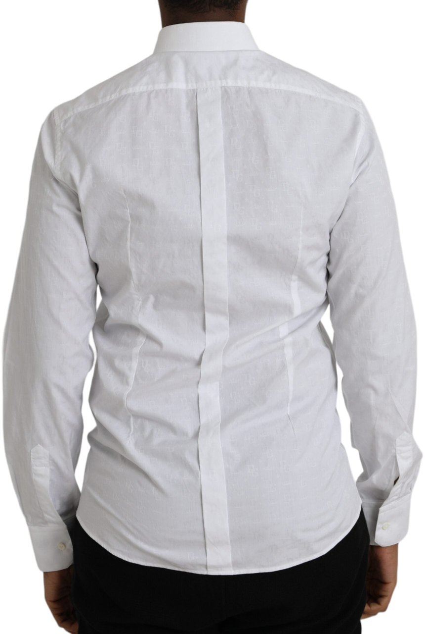 Dolce & Gabbana White Cotton Long Sleeve Dress GOLD Shirt Wit