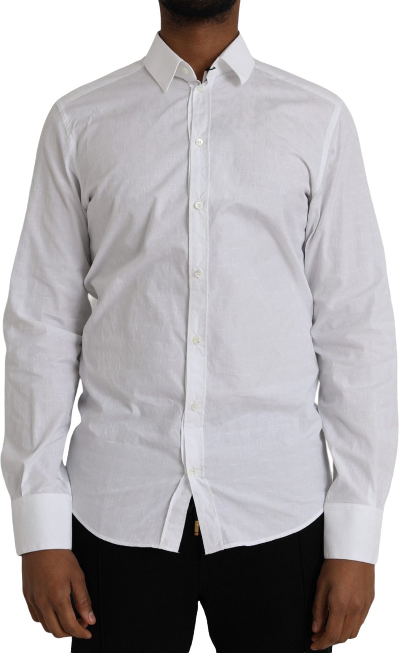 Dolce & Gabbana White Cotton Long Sleeve Dress GOLD Shirt Wit