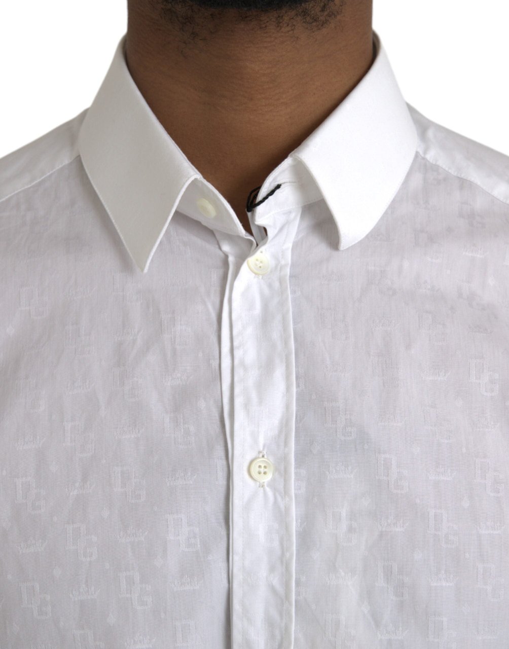 Dolce & Gabbana White Cotton Long Sleeve Dress GOLD Shirt Wit