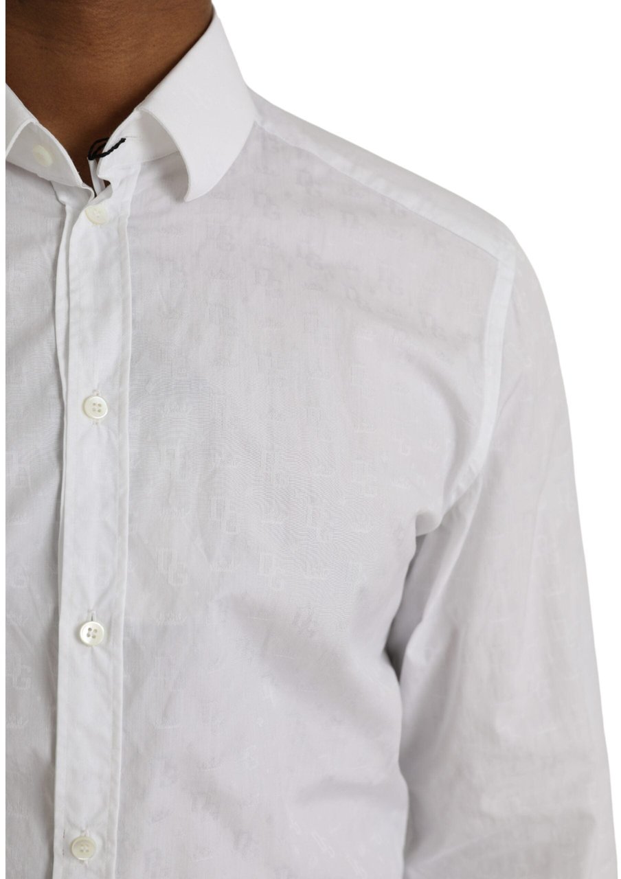 Dolce & Gabbana White Cotton Long Sleeve Dress GOLD Shirt Wit