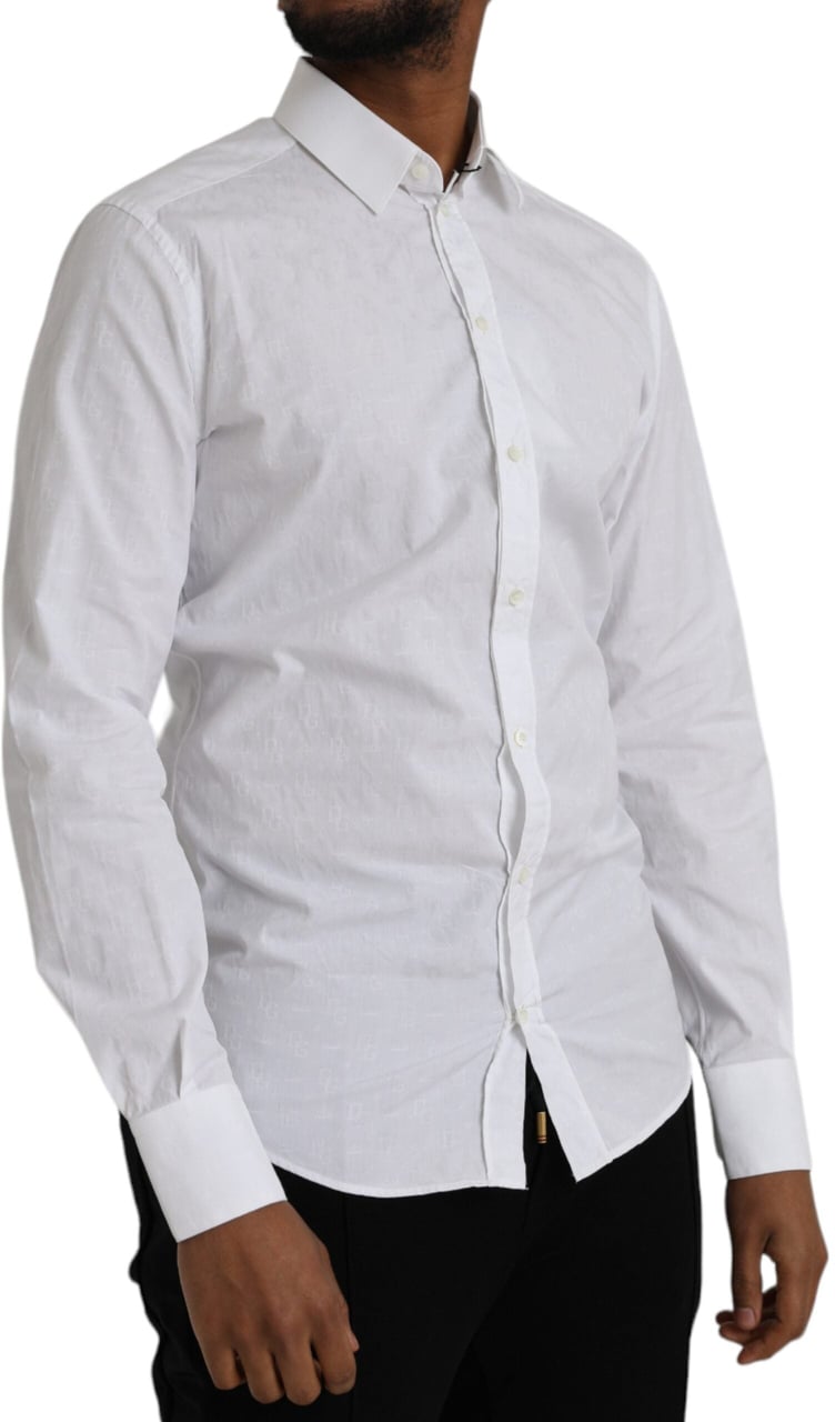 Dolce & Gabbana White Cotton Long Sleeve Dress GOLD Shirt Wit