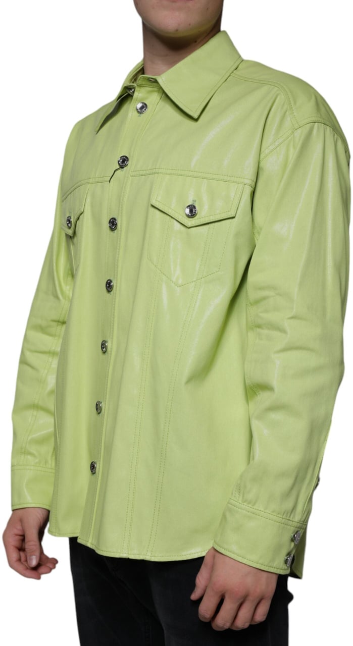 Dolce & Gabbana Green Cotton Collared Men Button Down Shirt Groen