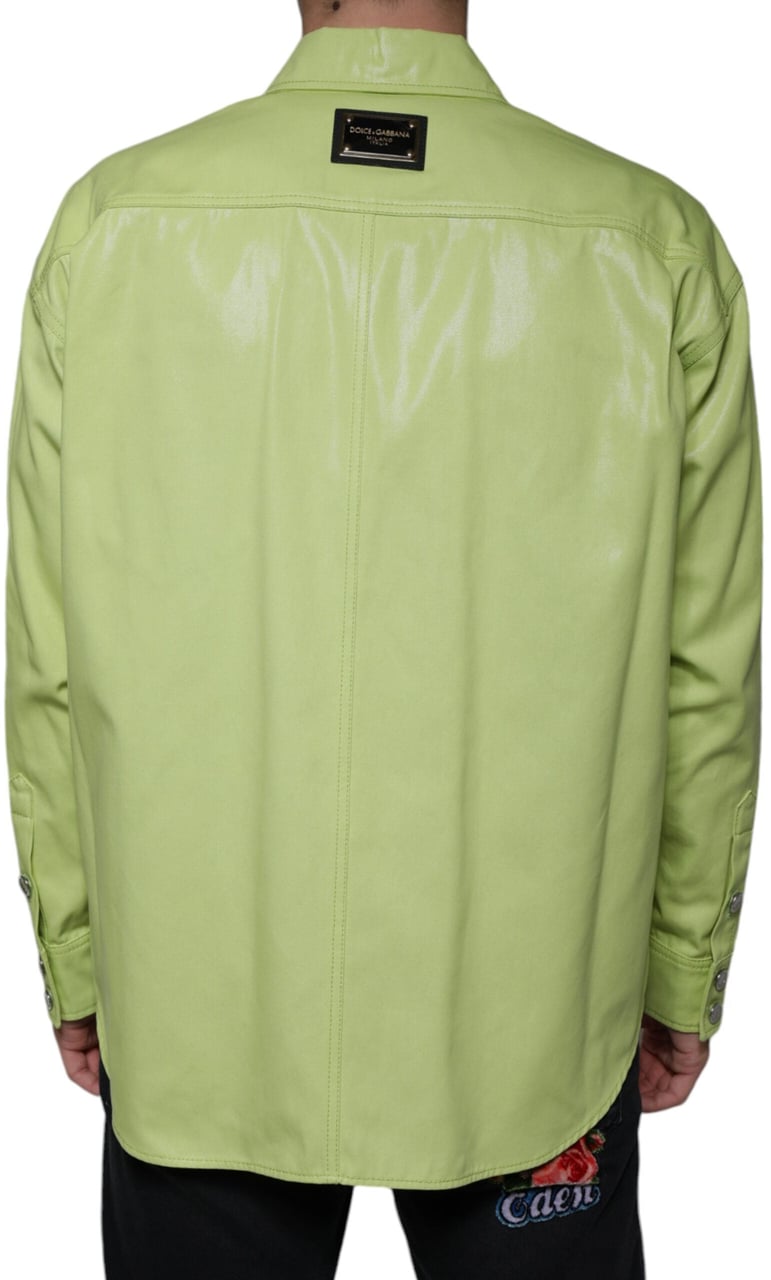 Dolce & Gabbana Green Cotton Collared Men Button Down Shirt Groen