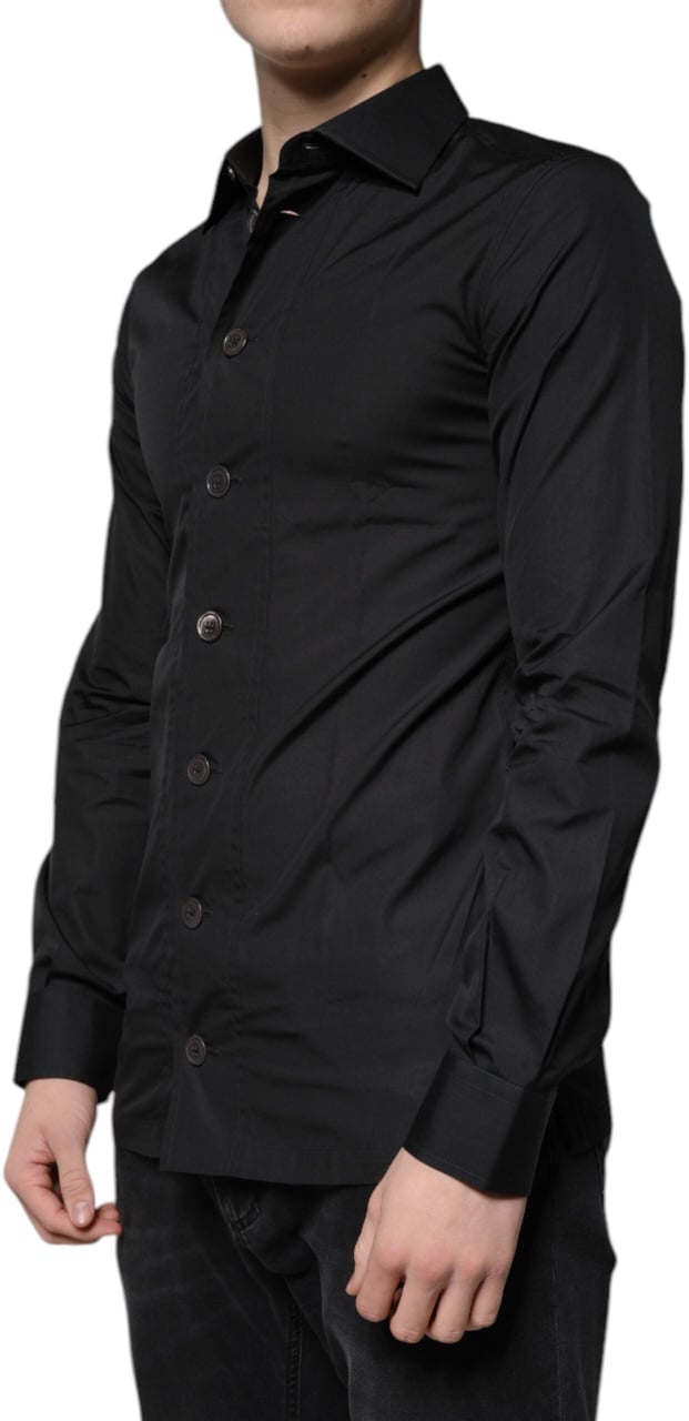Dolce & Gabbana Black Cotton Formal Long Sleeves Dress Shirt Zwart