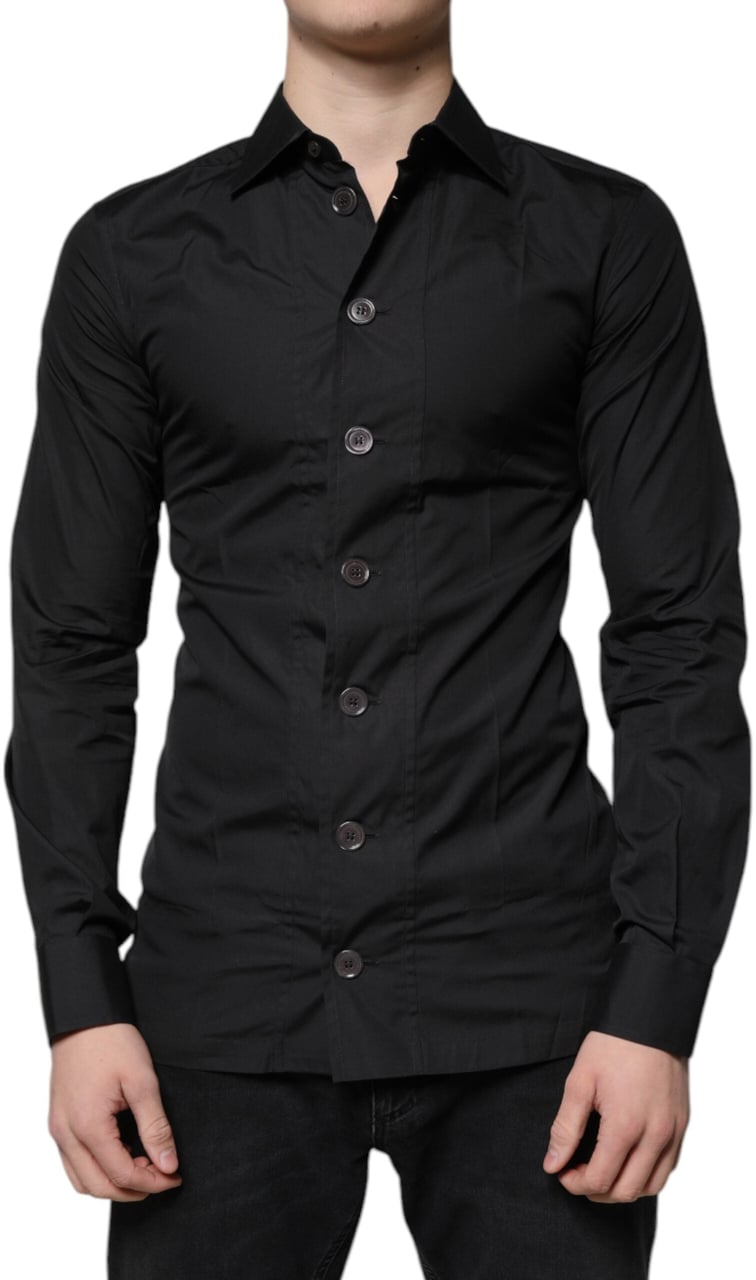 Dolce & Gabbana Black Cotton Formal Long Sleeves Dress Shirt Zwart