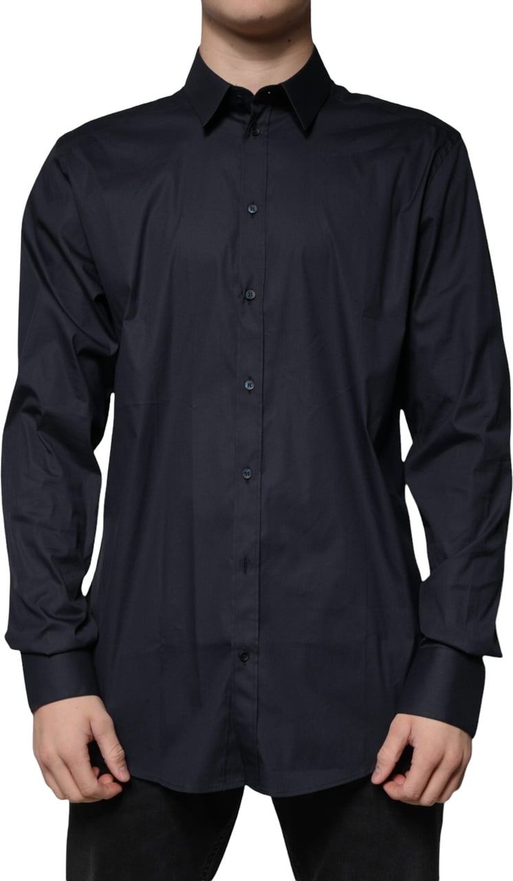Dolce & Gabbana Black Cotton Blend Formal GOLD Dress Shirt Zwart