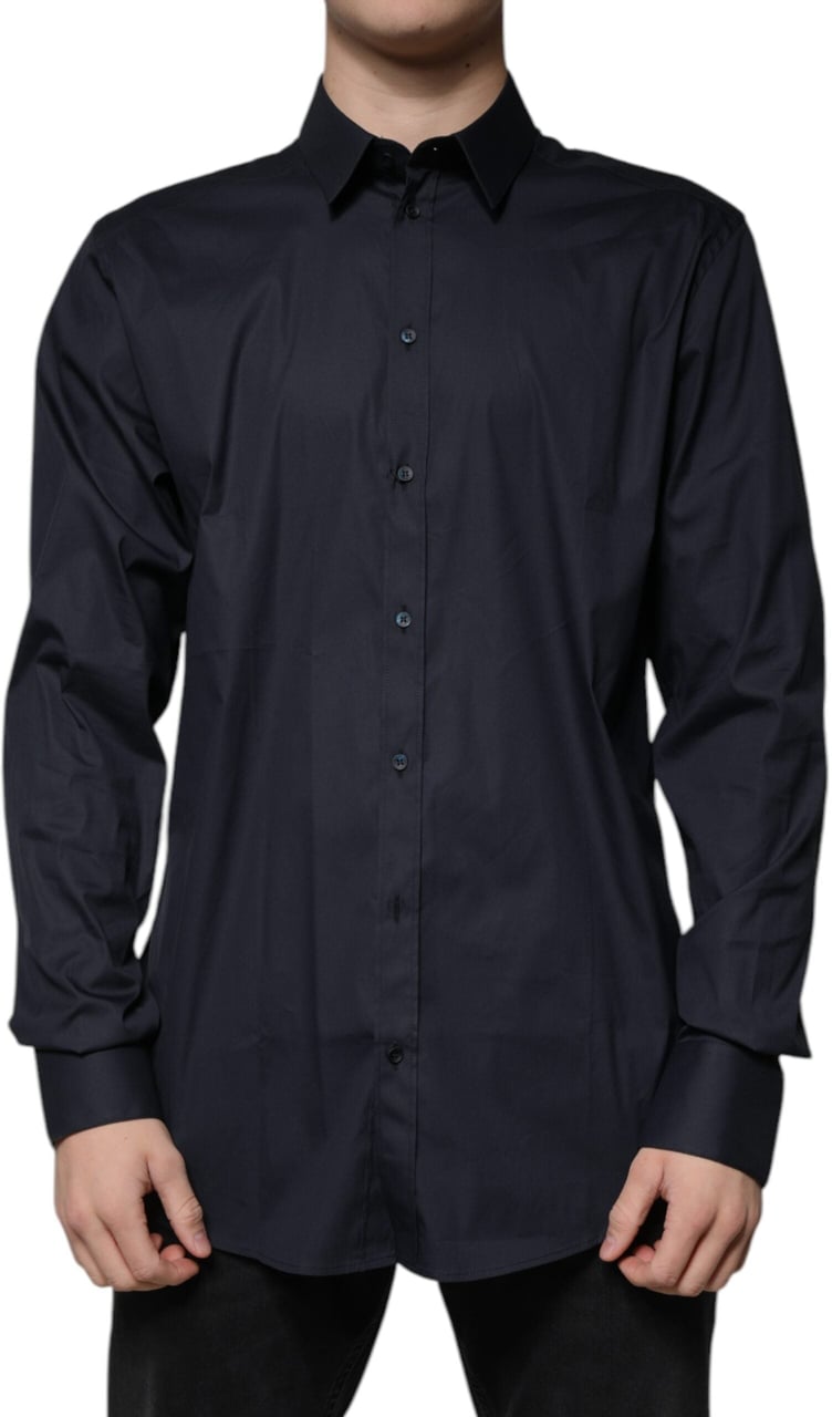 Dolce & Gabbana Black Cotton Blend Formal GOLD Dress Shirt Zwart