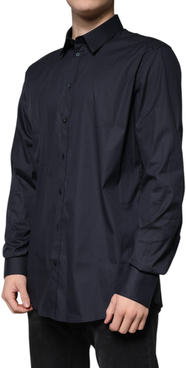 Dolce & Gabbana Black Cotton Blend Formal GOLD Dress Shirt Zwart