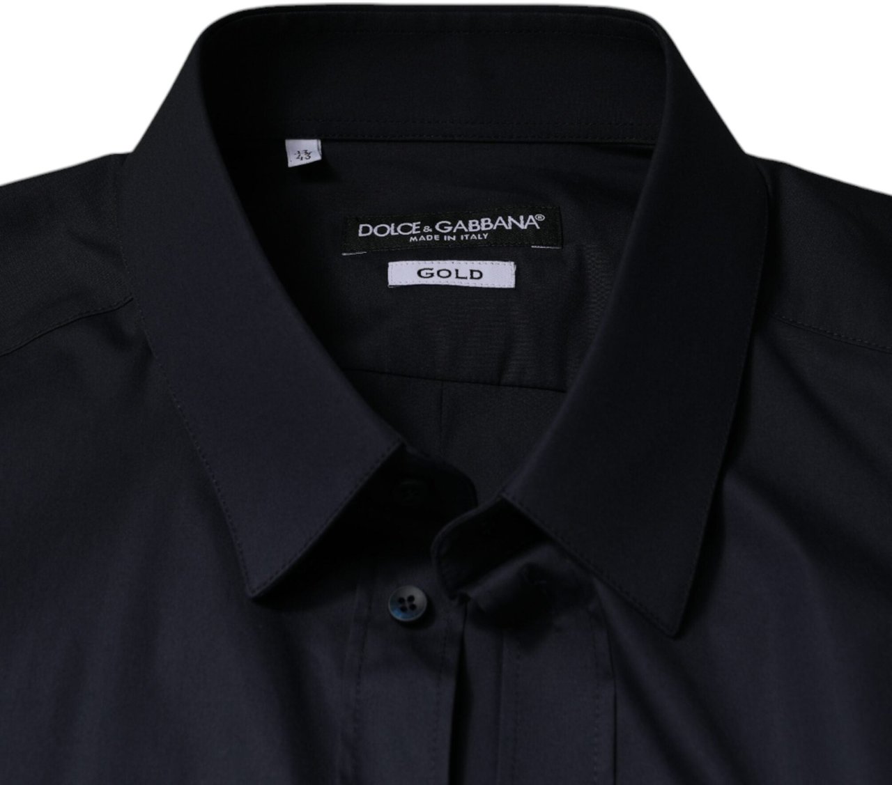 Dolce & Gabbana Black Cotton Blend Formal GOLD Dress Shirt Zwart