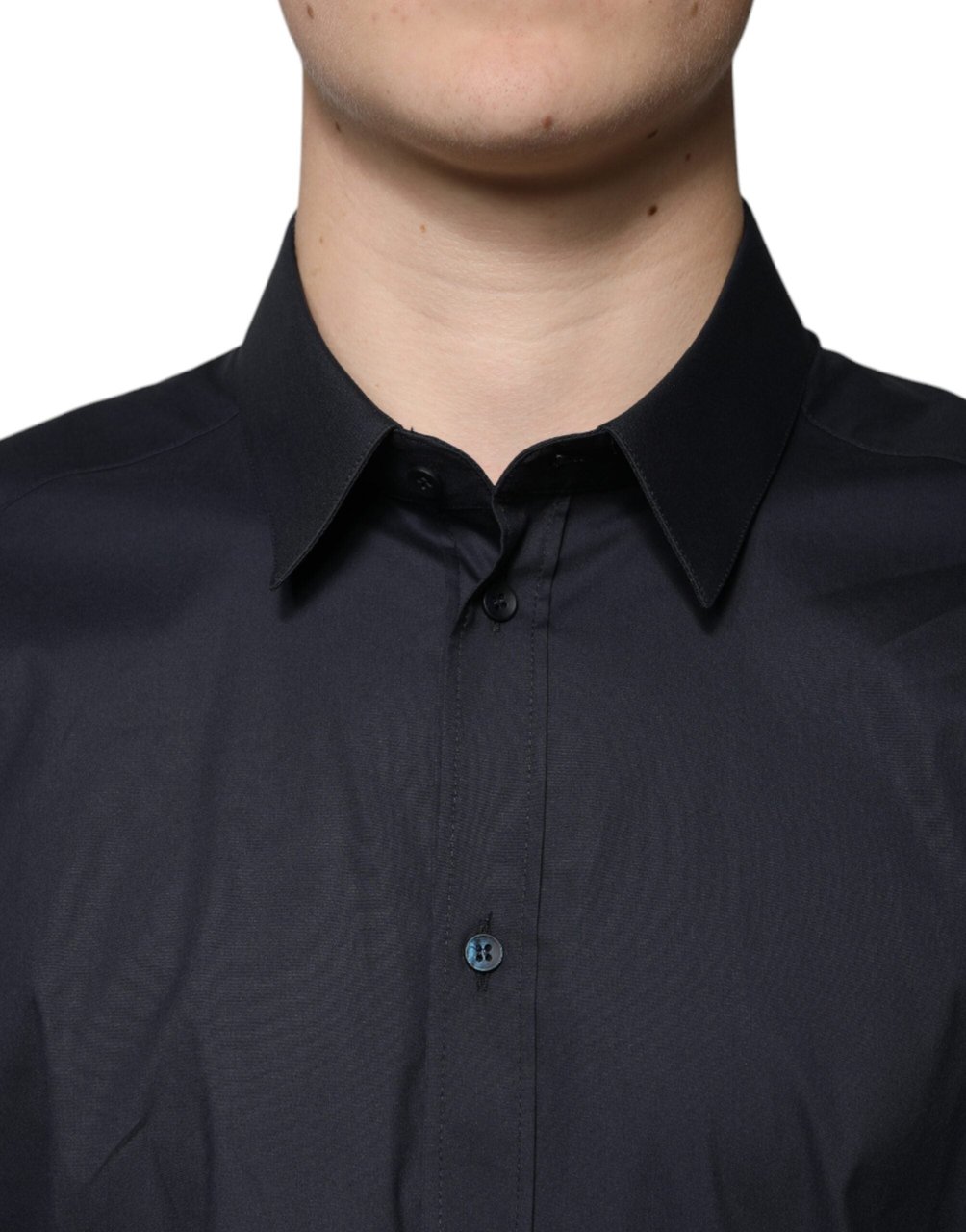 Dolce & Gabbana Black Cotton Blend Formal GOLD Dress Shirt Zwart