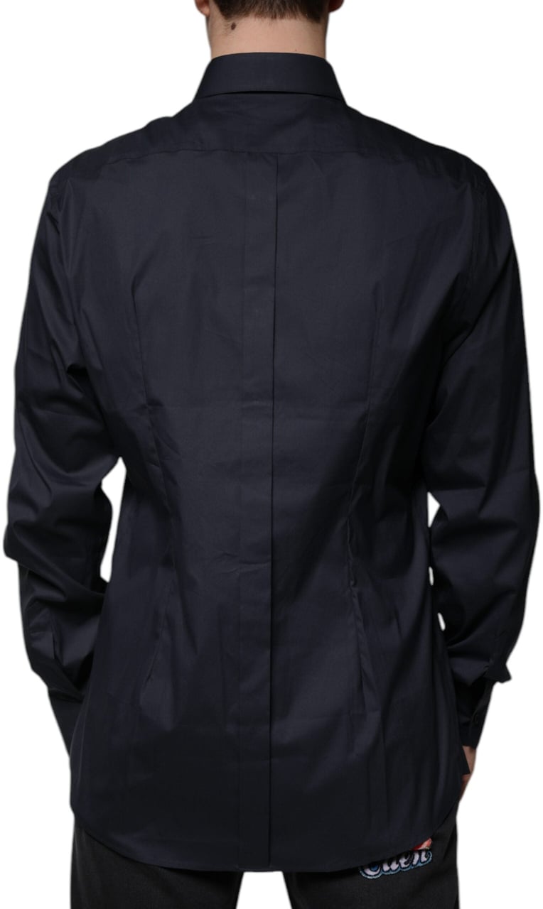 Dolce & Gabbana Black Cotton Blend Formal GOLD Dress Shirt Zwart