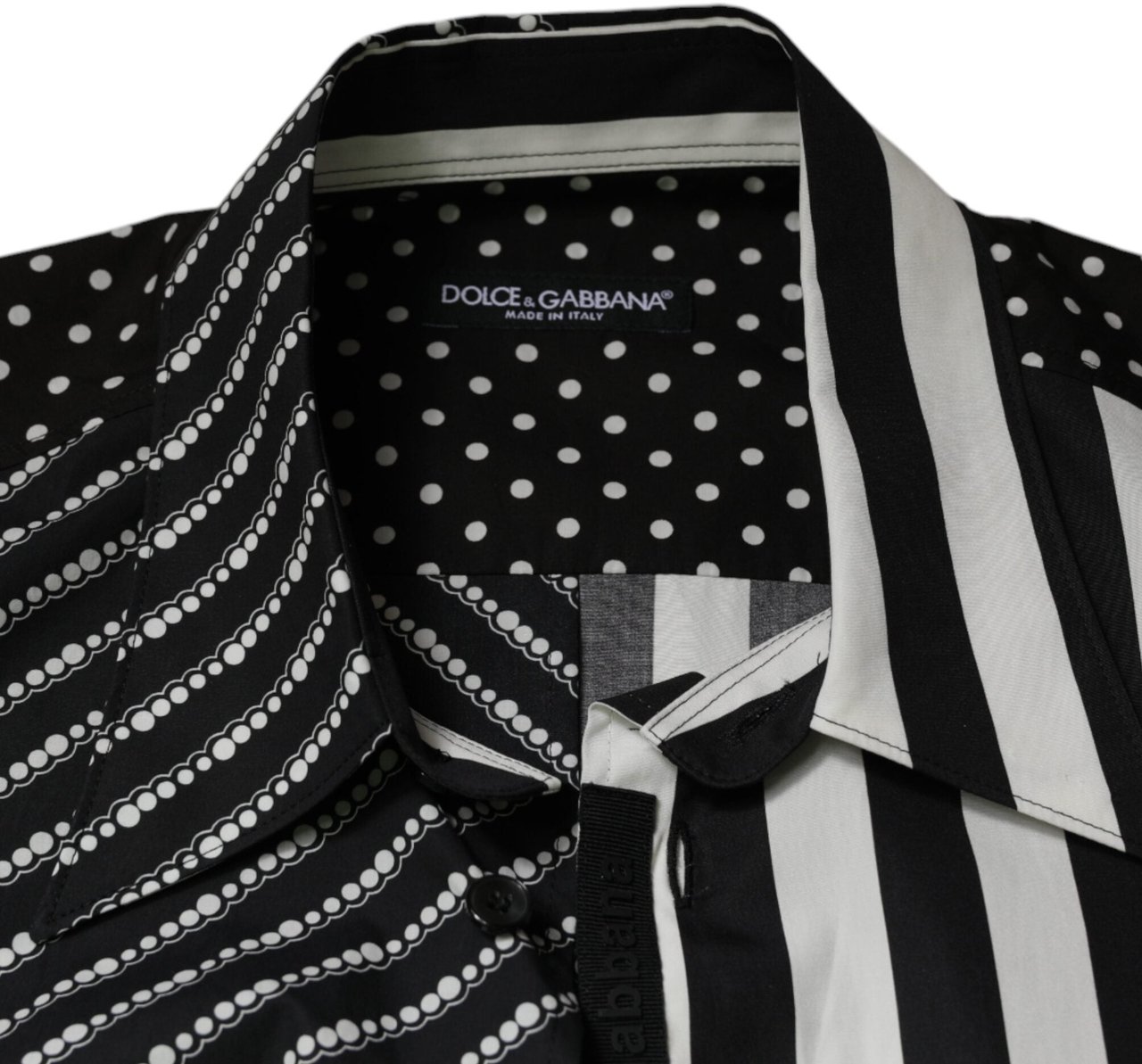 Dolce & Gabbana Black White Striped Button Down Casual Shirt Zwart