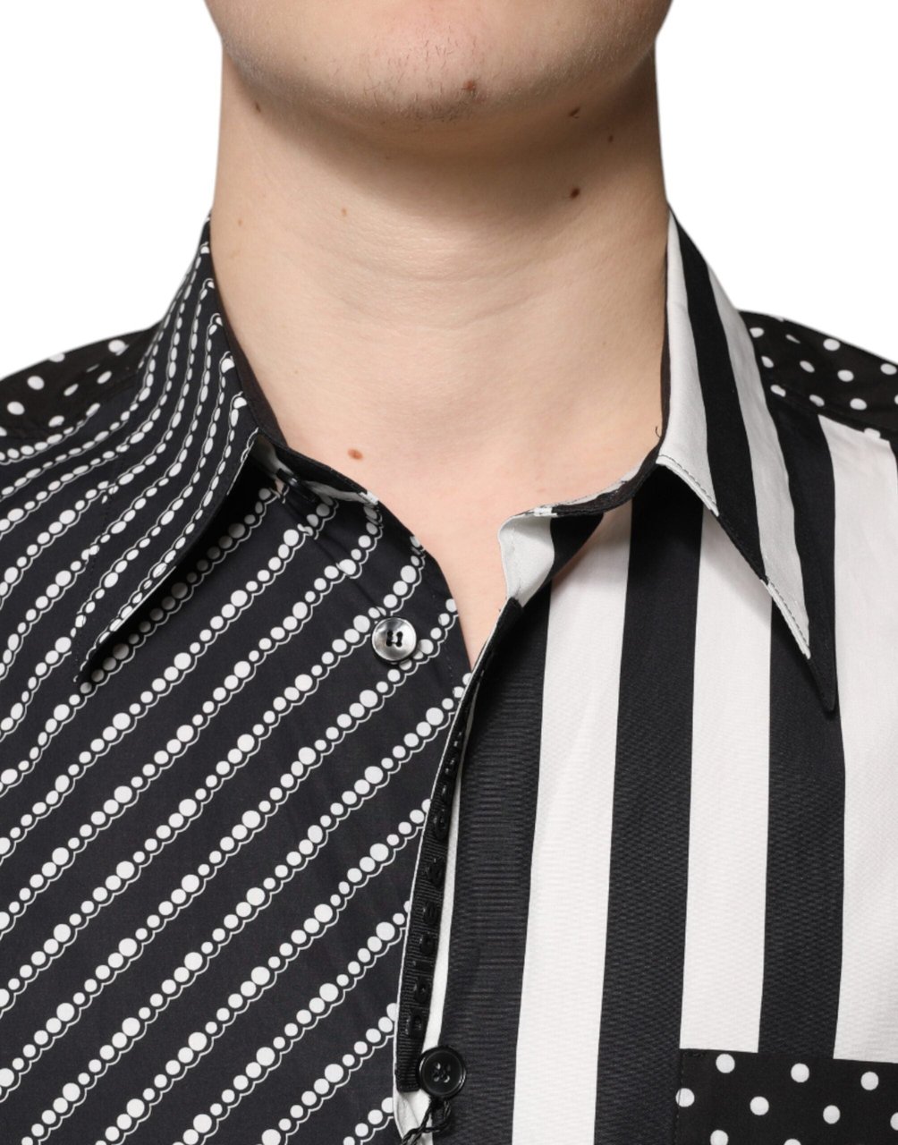 Dolce & Gabbana Black White Striped Button Down Casual Shirt Zwart