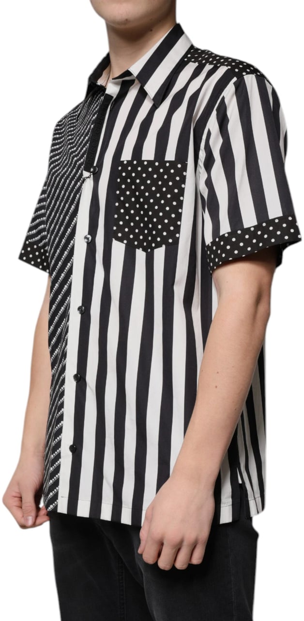 Dolce & Gabbana Black White Striped Button Down Casual Shirt Zwart