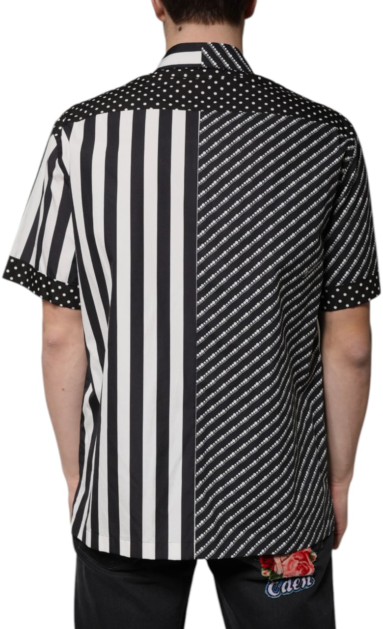 Dolce & Gabbana Black White Striped Button Down Casual Shirt Zwart