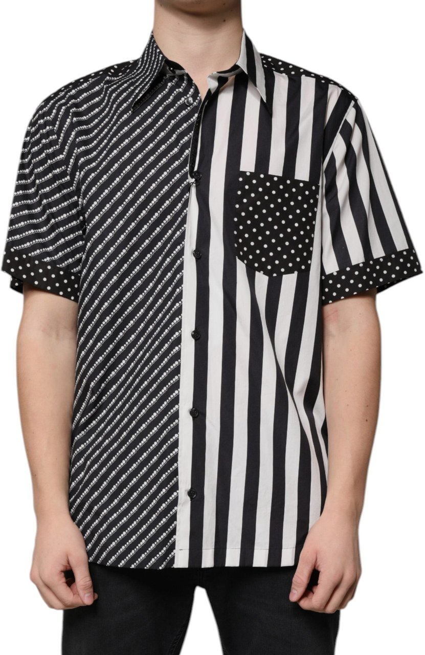 Dolce & Gabbana Black White Striped Button Down Casual Shirt Zwart