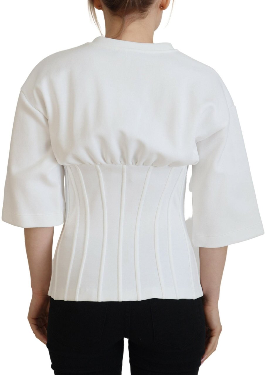 Dolce & Gabbana White Corset Stretch Cotton Top T-shirt Wit