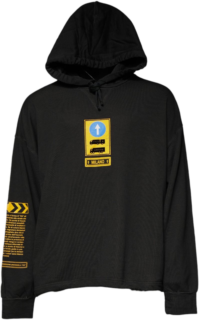 Dolce & Gabbana Black Cotton Hooded DG Shield Pullover Sweater Zwart