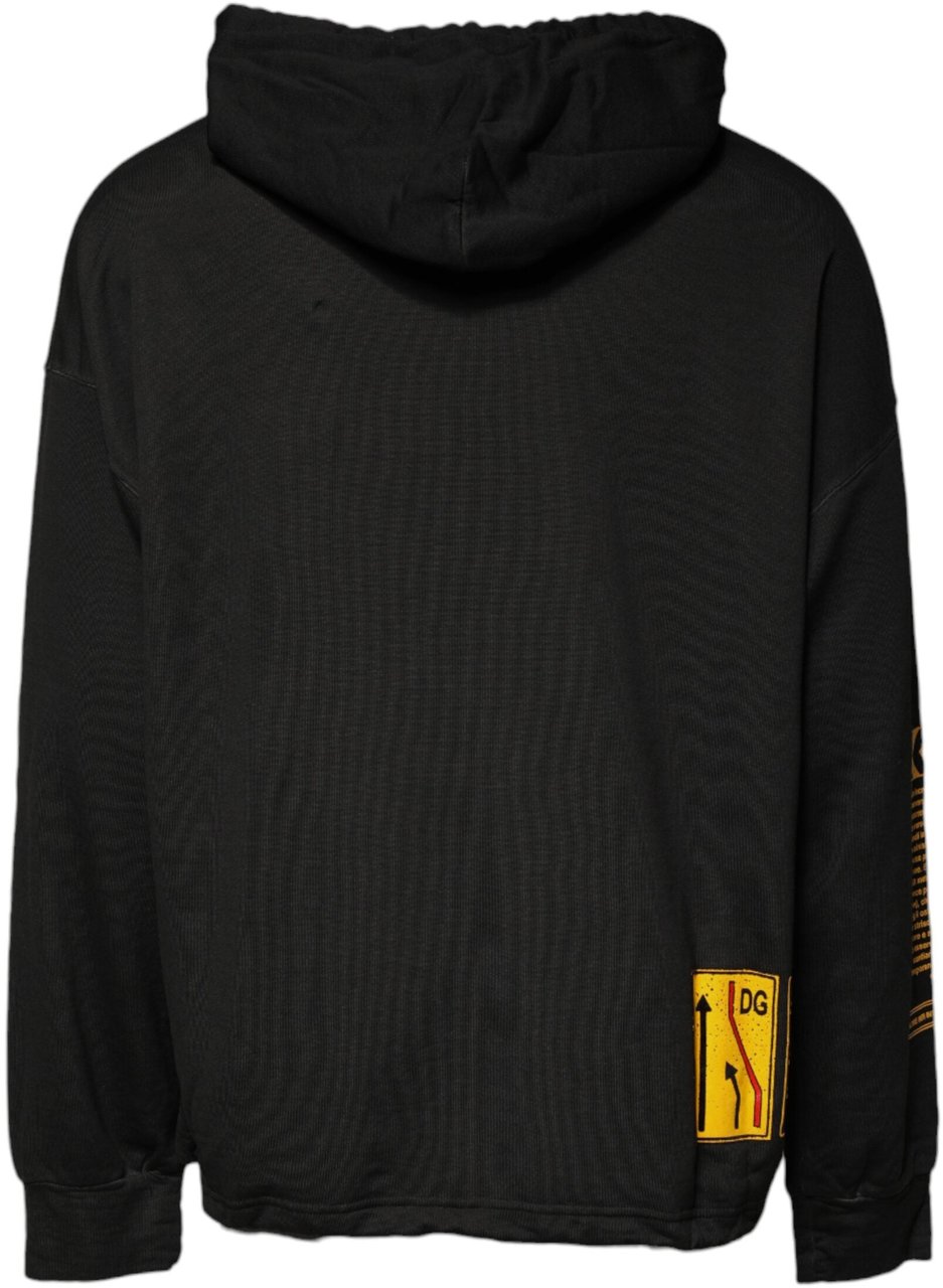 Dolce & Gabbana Black Cotton Hooded DG Shield Pullover Sweater Zwart