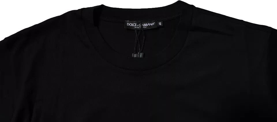 Dolce & Gabbana Black Logo Patch Cotton Crew Neck T-shirt Zwart