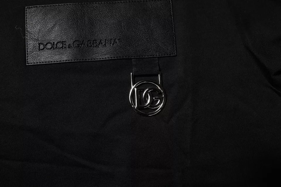 Dolce & Gabbana Black Logo Patch Cotton Crew Neck T-shirt Zwart