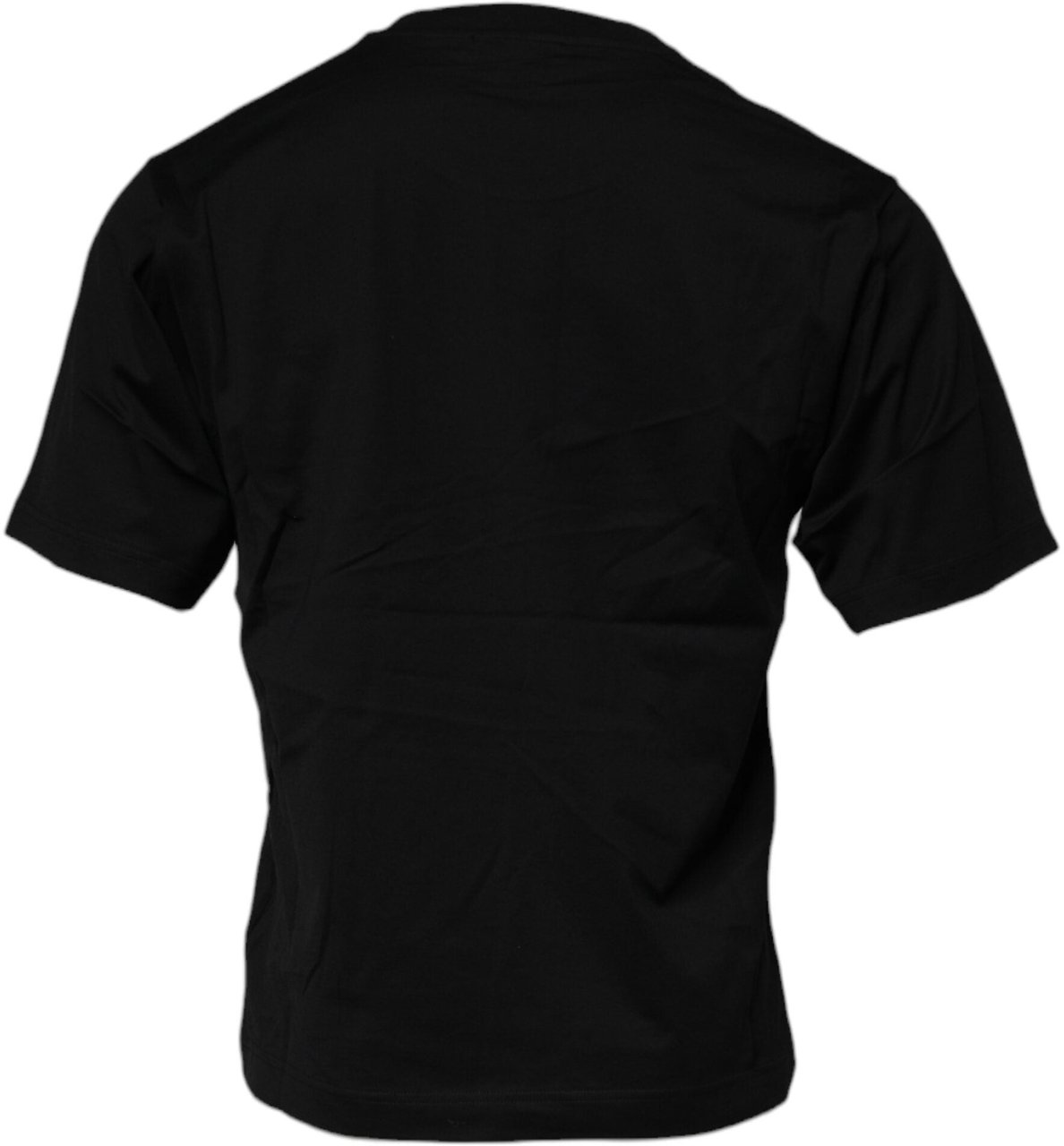 Dolce & Gabbana Black Logo Patch Cotton Crew Neck T-shirt Zwart