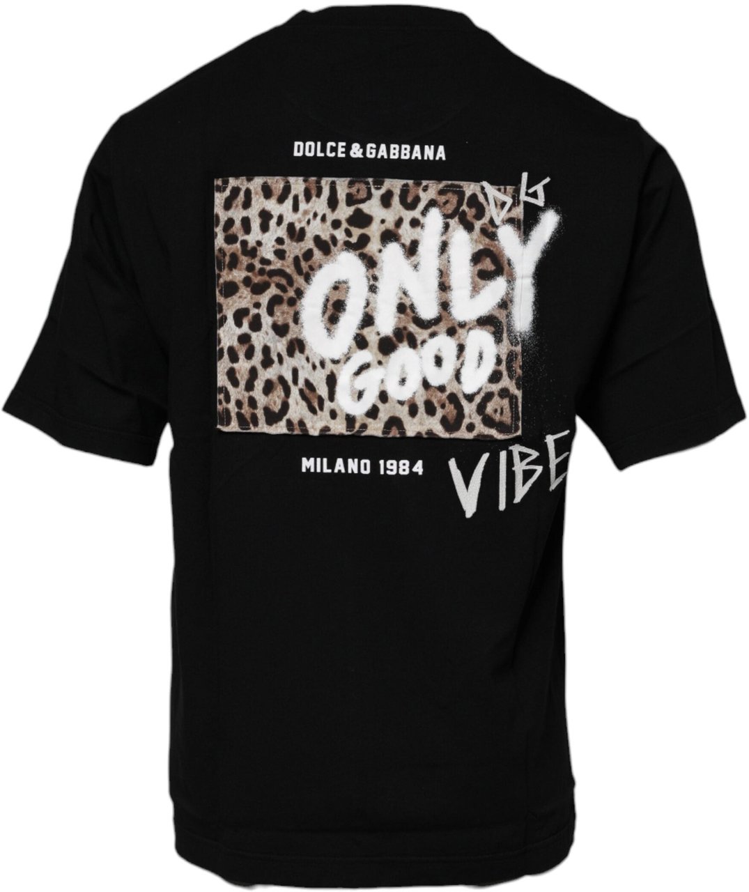Dolce & Gabbana Black Amore Leopard Cotton Crew Neck T-shirt Zwart