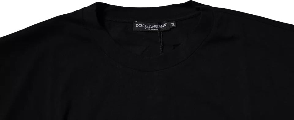 Dolce & Gabbana Black Amore Leopard Cotton Crew Neck T-shirt Zwart
