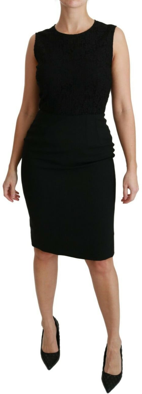 Dolce & Gabbana Black Floral Lace Sheath Gown Dress Zwart