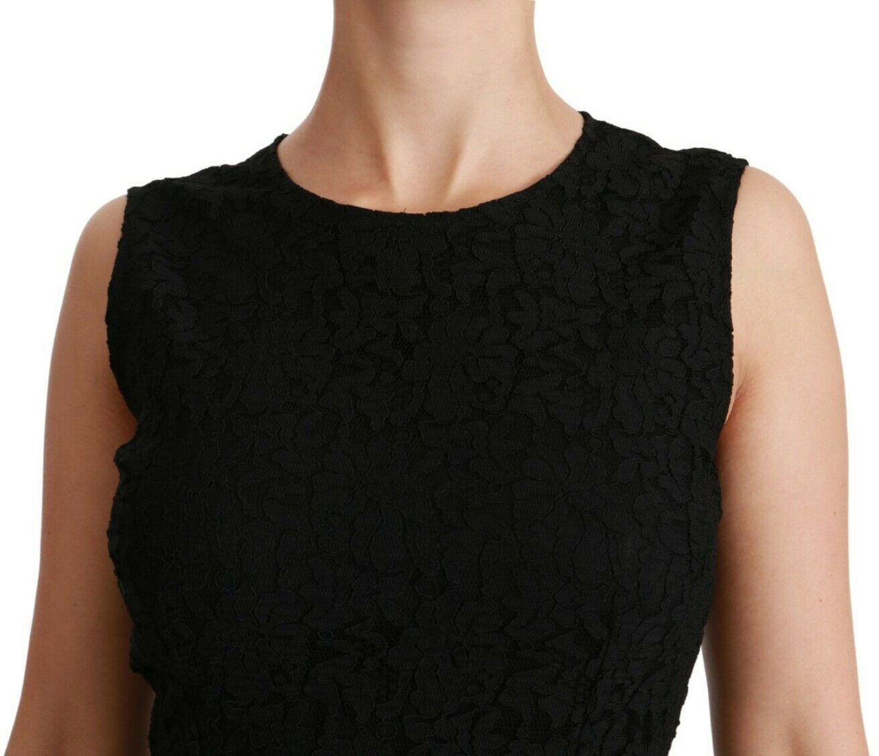 Dolce & Gabbana Black Floral Lace Sheath Gown Dress Zwart