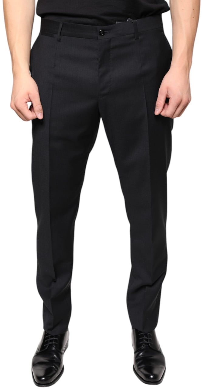 Dolce & Gabbana Black Wool Skinny Men Dress Pants Zwart