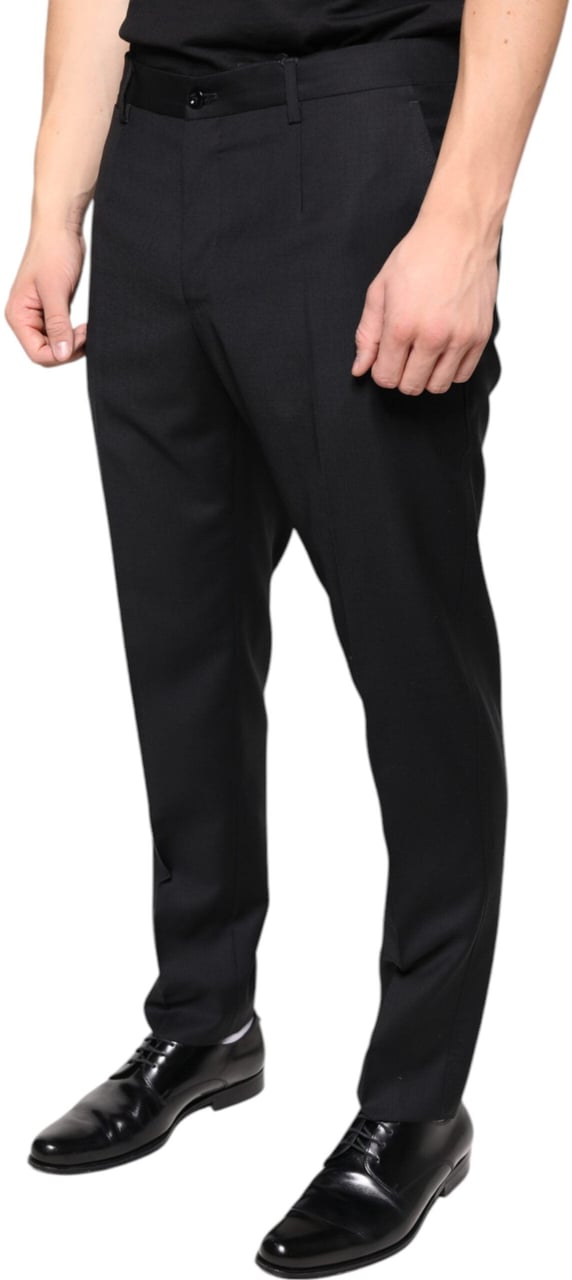 Dolce & Gabbana Black Wool Skinny Men Dress Pants Zwart